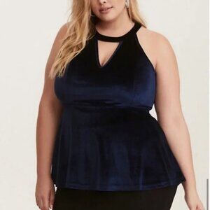 Torrid Blue Velvet Cutout Sleeveless Peplum Top 2x 2 18 20
